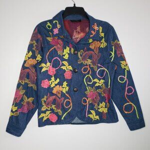 Vintage Boho Embroidered Floral Jean Denim Jacket Women's OS/M Unique Rare NWOT